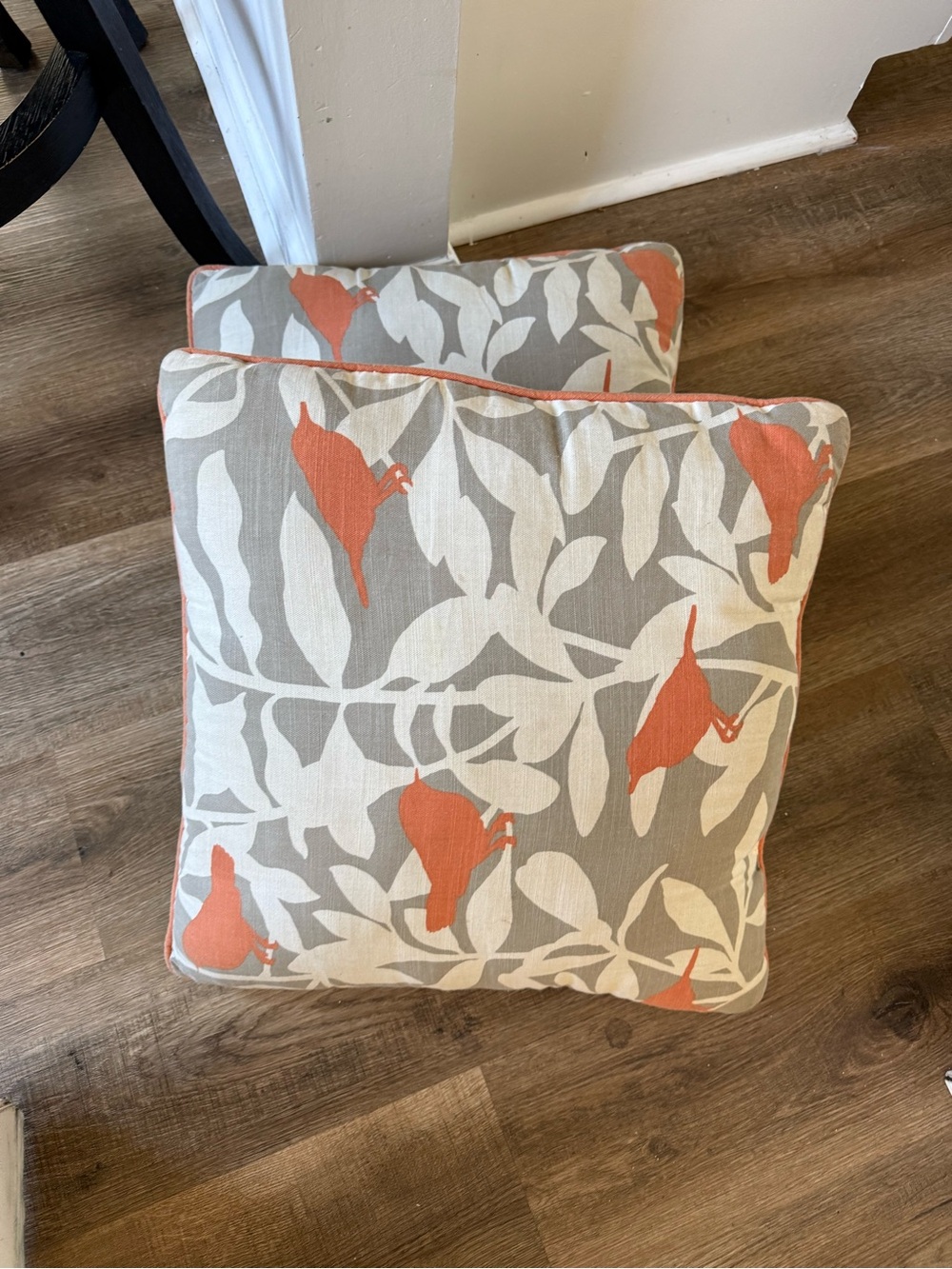 Decorative Bird Print Throw Pillows - Coral and Gray